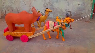 Bullcart makings with woodClay bill how to make mini cow cart with clay bill and wood cartoyscart [upl. by Sirhc]