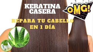 CABELLO BRILLANTE Y SIN FRIZZ KERATINA CASERA  REPARA EN 1 DÍA aloevera sabila ConexionMay [upl. by Kcaj126]