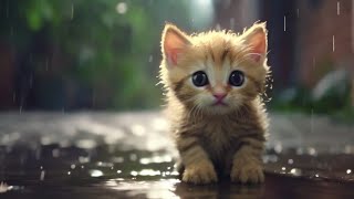 😺 cute kitten is getting rained on and feeling cold in the park  poor cute kitten 🐈 [upl. by Lacefield]