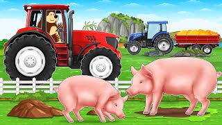 Farm Works  Trailer for Transporting Pig with Tractor to Pigsty and Feeding  Vehicles Farm [upl. by Augustine]