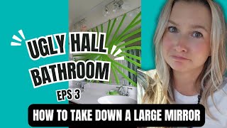 How to Take Down Large Bathroom Mirror PLUS Mirror Cutting Experiment [upl. by Yrmac]