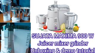 sujata 900w juicer mixer grinder unboxing ampdemo tutorial videoJuicer attachment with multiple jars [upl. by Lydon958]