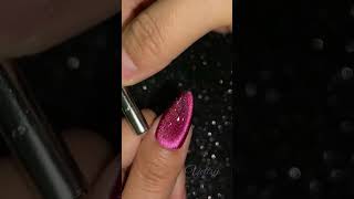 Fuchsia Cat Eye with Gold Chrome French Nail [upl. by Elad939]