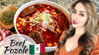 Pozole Rojo de Res  Mexican Beef Pozole Recipe [upl. by Akinna]