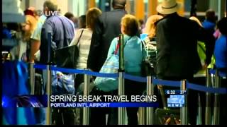 Spring break travelers crowd PDX Airport [upl. by Yarb]