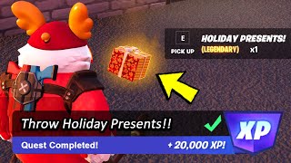 Throw HOLIDAY PRESENTS at Different named locations  Fortnite Winterfest Quest [upl. by Hitchcock]