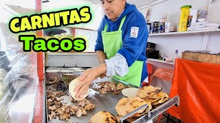 The BEST CARNITAS Street Tacos  DEEP FRIED Pork  Mexican Street Food [upl. by Asikal]