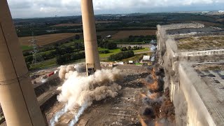 Ferrybridge Power Station Boiler Bunker Bay and Two 2 Chimneys – Controlled Demolition Inc [upl. by Kameko180]