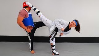 Defend Against Back Leg Kick in TKD Sparring [upl. by Aciemaj]