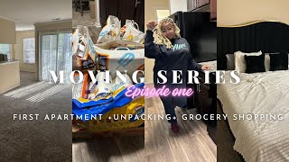 MOVING INTO MY FIRST APARTMENT AT 19 Moving Series Ep1 empty tour unpacking grocery shopping [upl. by Fiorenza]