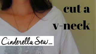 Cut a V Neck in a Tshirt  How to make a vneck on a tshirt  Make shirt collar into vneck easy DIY [upl. by Adena]