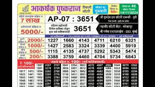 Maharashtra Akarshak Pushkaraj Weekly Lottery draw 415pm 14112024 [upl. by Everard]