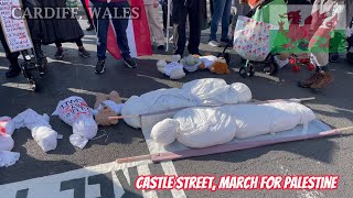 One Year March For Palestine Castle Street Cardiff South Wales [upl. by Sadowski]