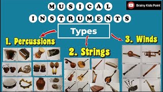 Musical Instruments Names amp Types  Percussion instruments  String instruments  Wind instruments [upl. by Atteselrahc943]