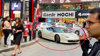 Two FERRARIs enter BUSY Shopping STREET in INDIA Bangalore [upl. by Kenta]