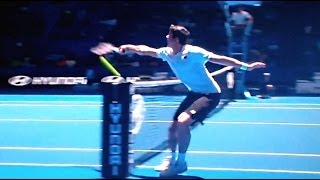 Extremely Rare Tennis Shot  Raonic Hitting Shot From Other Side of the Court Back Into the Net [upl. by Herschel]