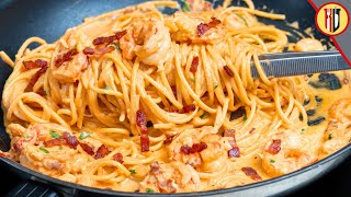 Easy creamy shrimp and smoked bacon pasta [upl. by Rehpotisrhc412]