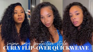 HOW TO EASY CURLY FLIPOVER QUICKWEAVE DETAILED  DIY PROTECTIVE STYLE [upl. by Shama]