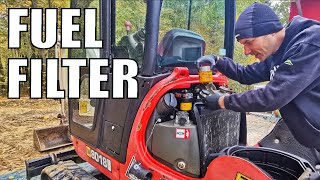 How To Replace And Bleed The Fuel Filter On JCB 8018 Mini Digger When To Get A New Filter [upl. by Llenrep]