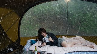 Relaxing Solo Camping in Heavy rain Sleep in Cozy Shelter Rain ASMR [upl. by Wentworth]