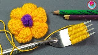 Truco de BORDADO DE FLORES CON UN TENEDOR  Bordado a Mano  flower embroidery with fork [upl. by Hungarian]