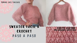 Sweater a crochet  TUTORIAL paso a paso  Jersey Suéter o Saco  CON PUNTO ALPINE  FÁCIL [upl. by Sille]