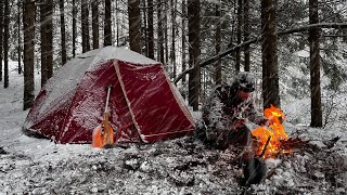 SOLO WINTER SNOWSTORM TENT CAMPING  Subzero Winter Camping [upl. by Laural]