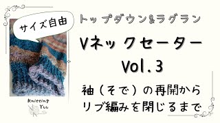 【棒針編み】編み図なし。Vネックセーター Vol3 袖そでの再開～ゴム編みを閉じる [upl. by Derron651]