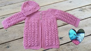 Chaquetita bebe punto trigo tejida a crochet parte 1 [upl. by Loram761]