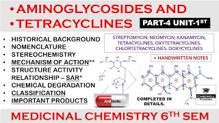 Aminoglycosides amp Tetracyclines complete  Part 4 Unit 1  Medicinal Chemistry 6th Semester [upl. by Enoitna341]