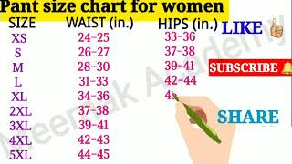 Womens Pant Size Chart  Womans Jeans Size Chart  Pant Size Chart  sizechart justremember [upl. by Hcirdeirf492]