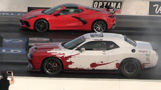 C8 Corvette vs Hellcat Redeye  drag racing [upl. by Asreht206]