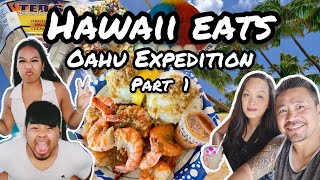 Hawaii Eats Oahu Expedition Pt 1 Where Locals Eat SwapMeet Kaneohe Sandbar amp Giovanni Shrimp [upl. by Odrarebe]