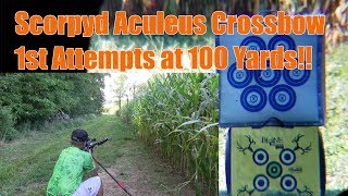 Scorpyd Aculeus Crossbow at 100 yards 1st Attempt Spyderweb Target [upl. by Colb]