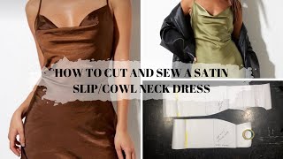 How to make a Satin Slip Dress DIY Cowl neck dress Beginnerfriendly Detailed cutting and sewing [upl. by Enneira]