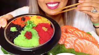 ASMR Raw Salmon Sashimi amp Tobiko Crunchy Sounds  Eating Rainbow Sushi No Talking [upl. by Laure]