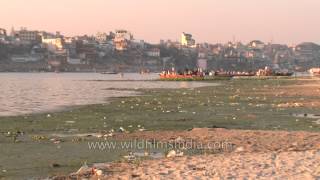 Sandy beach of river Ganges in Varanasi [upl. by Nnaxor]