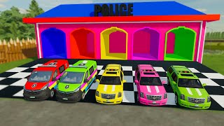 TRANSPORTING ALL POLICE CARS AMBULANCE FIRE TRUCK COLORFUL CARS WITH TRUCK FARMING SIMULATOR 22 [upl. by Federico]