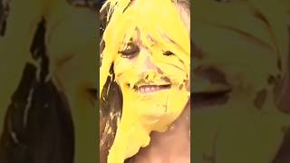 Cute girl gets a gooey yellow pie to the face pieintheface tortanacara messy pied short shorts [upl. by Lavina]