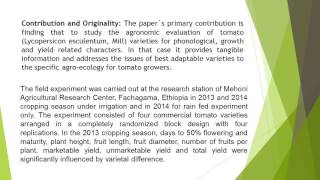 Study on Agronomic Evaluation of Tomato Lycopersicon Esculentum Mill Varieties for Phonological G [upl. by Dnomse562]