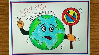 Say No to Plastic Drawing Stop Pollution Poster Drawing Easy Steps  Easy Poster Drawing [upl. by Trotta]