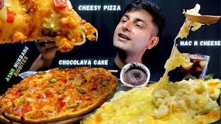 EATING CHEESIEST PIZZA MUKBANG ASMR MAC N CHEESECHOCO LAVA CAKE [upl. by Enamrahc270]