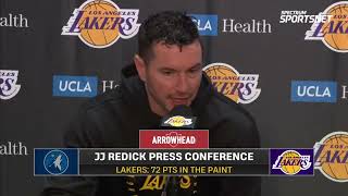 LAKERS LOCKER ROOM CELEBRATION JJ REDICKS FIRST WIN AS HEAD COACH 😂 [upl. by Bandler]