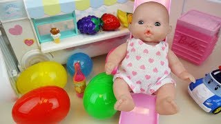 Baby Doli and food car surprise eggs toys baby doll play [upl. by Mylan]