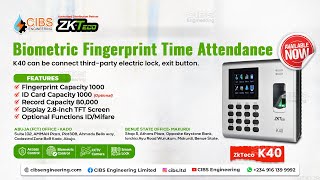 ZKTECO K40 BIOMETRIC  TIME ATTENDANCE amp ACCESS CONTROL TERMINAL [upl. by Josiah634]