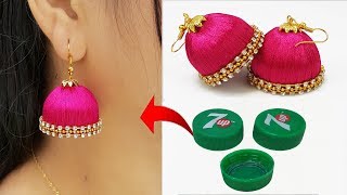 বোতলের ক্যাপ দিয়ে কানের ঝুমকা  Bottle Cap Silk Thread Jhumkas  Bridal Earring [upl. by Inram5]