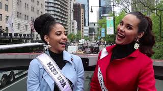 Miss Universe Catriona Gray welcomes Miss USA Cheslie Kryst to NYC [upl. by Ileyan]