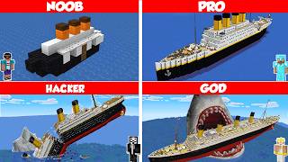 Minecraft Titanic HOUSE BUILD CHALLENGE  NOOB vs PRO vs HACKER vs GOD  Animation [upl. by Yerag]