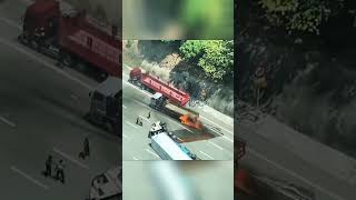 Truck accident 😱 fire on truck shorts [upl. by Shuping]