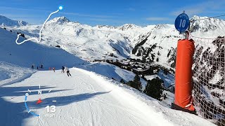 25MPH Skiing BLUE RESERVOIR to bottom of Lanchettes 45 lift GoPro 8 HD POV  Les Arcs  Mar 2023 [upl. by Naoma]